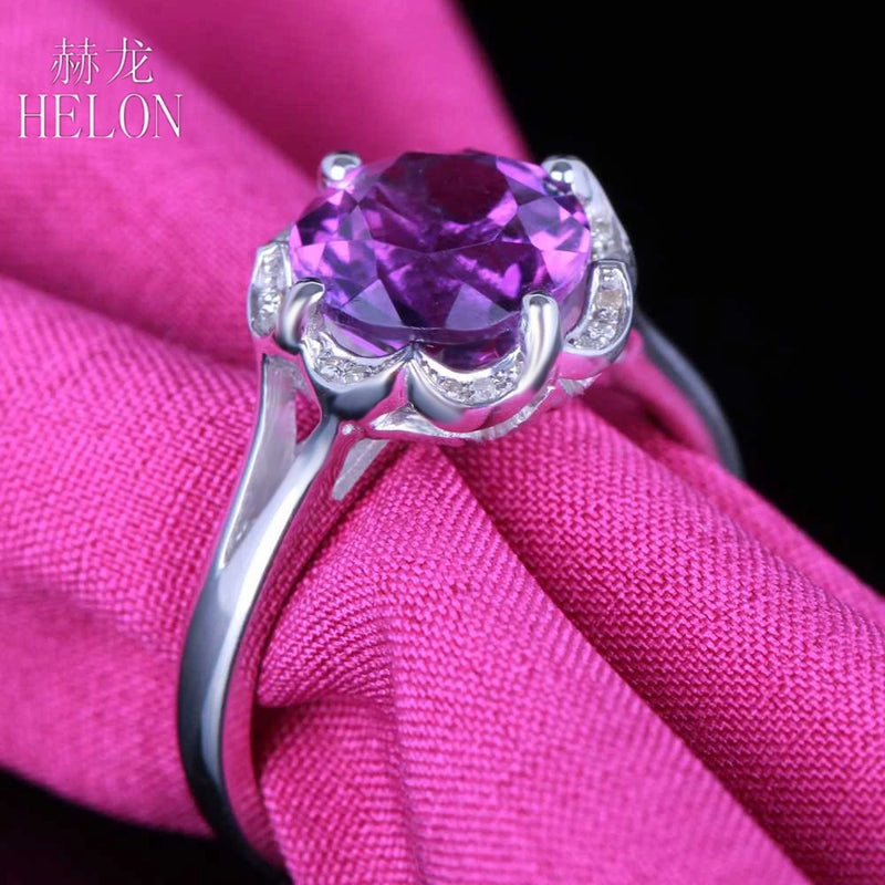 Sterling Silver 925 Amethyst 9mm Engagement Ring for Women