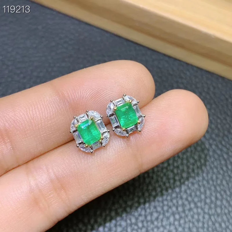 925 Sterling Silver Emerald Stud Earrings, 0.20 ctw ?? for Women