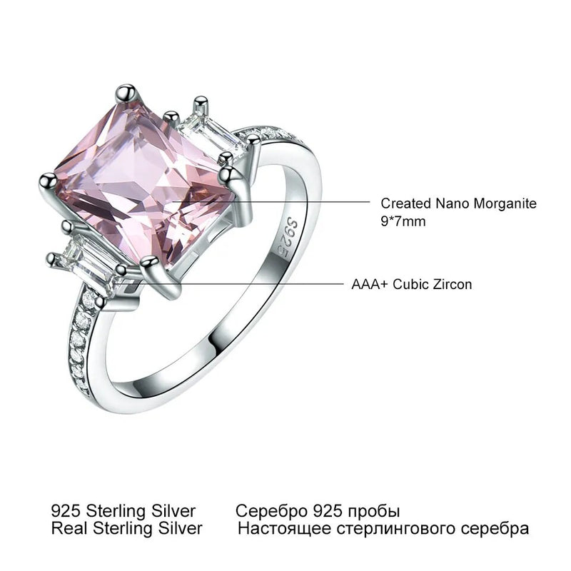 Sterling Silver Morganite Cushion Gemstone Rings for Women