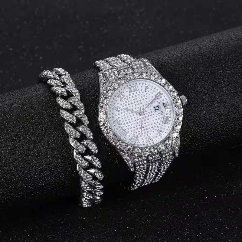 Gold Iced Out Bracelet Watch with Diamonds for Men