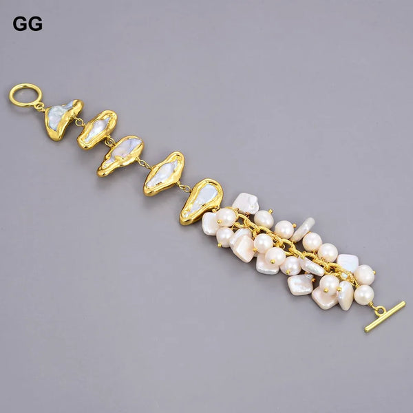 White Biwa Keshi Pearl Potato Pearl Bracelet for Women