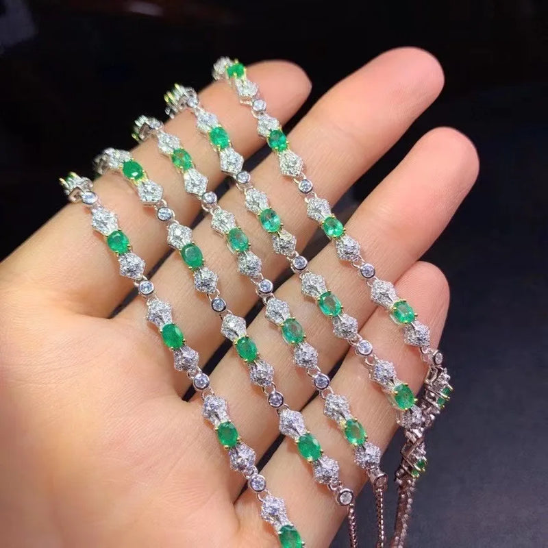 Sterling Silver Natural Green Emerald Bracelets for Women