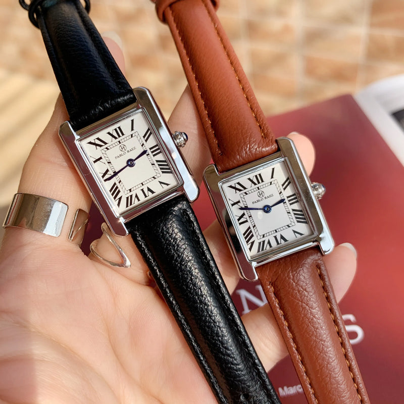 Elegant Simple Rectangle Brown Leather Women's Fashion Casual Retro Wristwatch