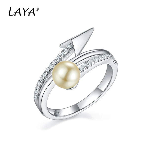 925 Sterling Silver Shell Pearl Moon Ring with Cubic Zirconia for Women