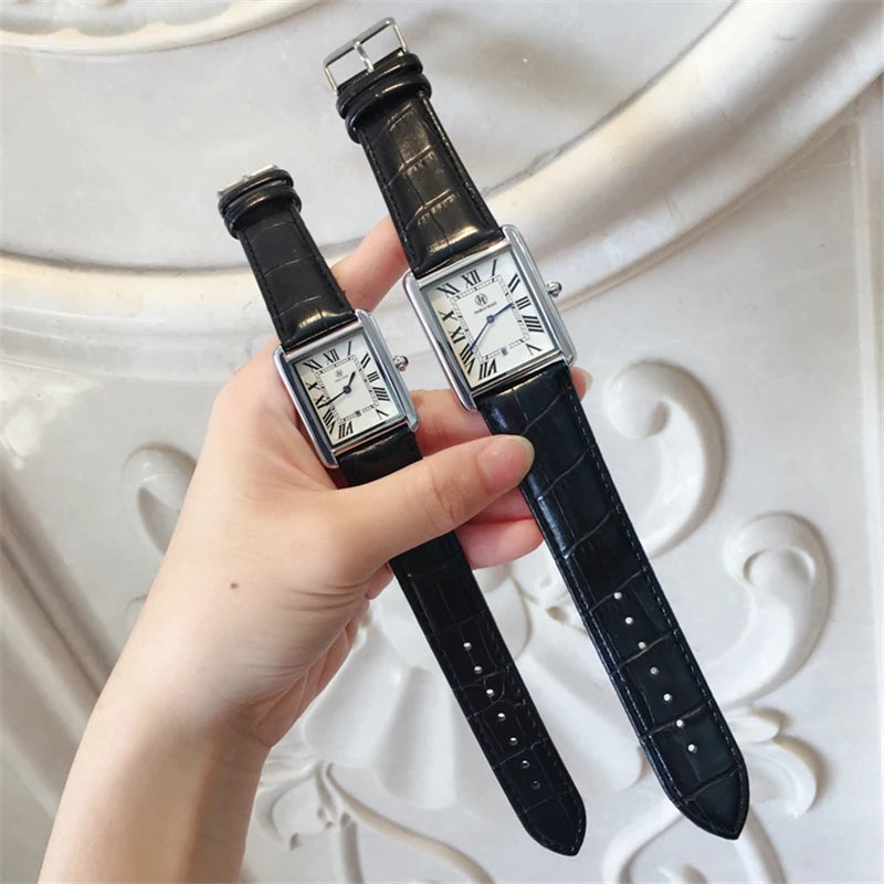 Luxury Men's & Women's Fashion Rectangle Thin Leather Watch