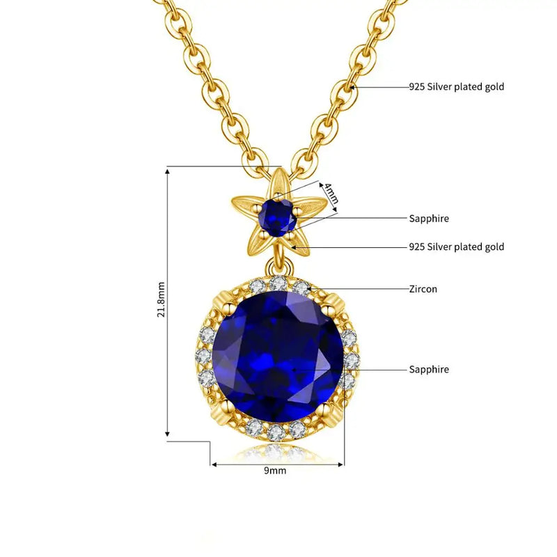 18K Gold Blue Sapphire Pendant Necklace For Women