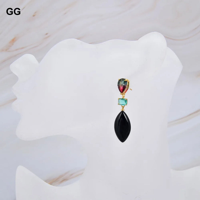 Natural Stone Multi Color Crystal Black Onyx Dangle Stud Earrings for Women