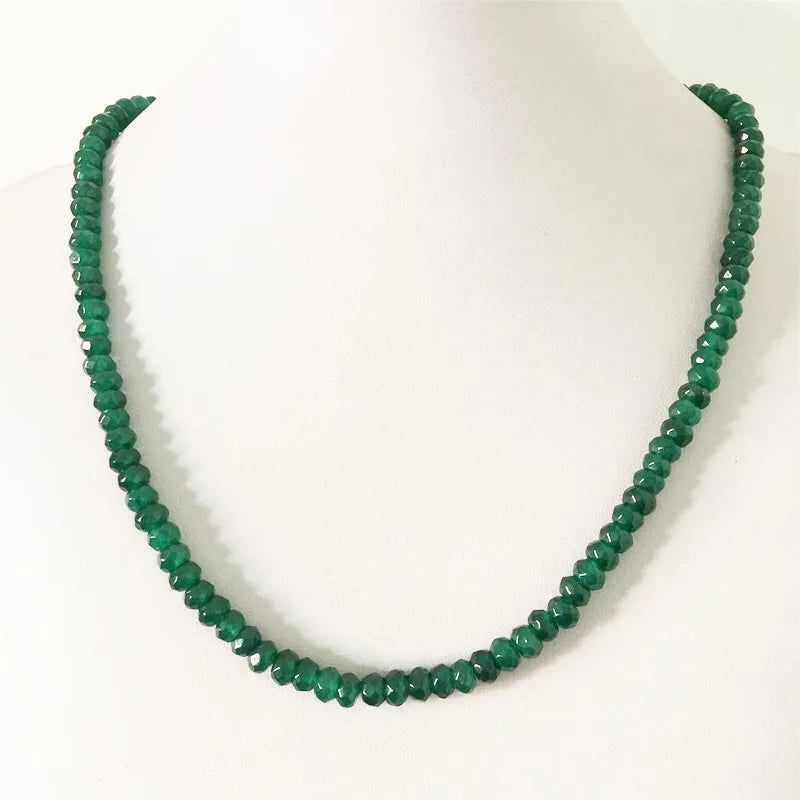 Sterling Silver Green Emerald Jade Bead Choker Necklace for Women