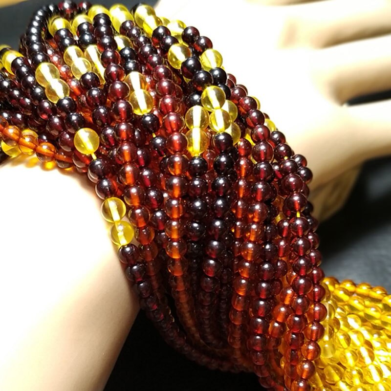 Yellow Gold Rainbow Amber, 4mm - 5mm Beads Necklace for Women