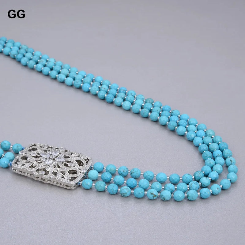 Sterling Silver Faceted Turquoise Round Necklace for Women