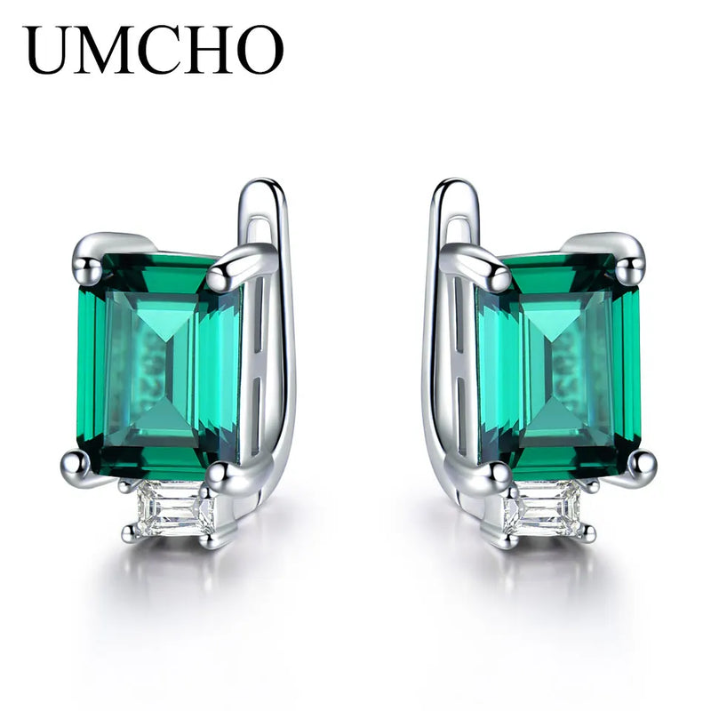 Sterling Silver 0.60 ctw Nano Emerald Clip Earrings for Her