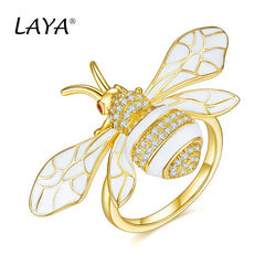 925 Sterling Silver Zirconia Enamel Bee Ring for Women