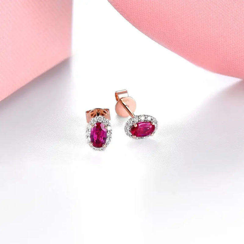 14K Rose Gold Ruby and Diamond Stud Earrings for Women