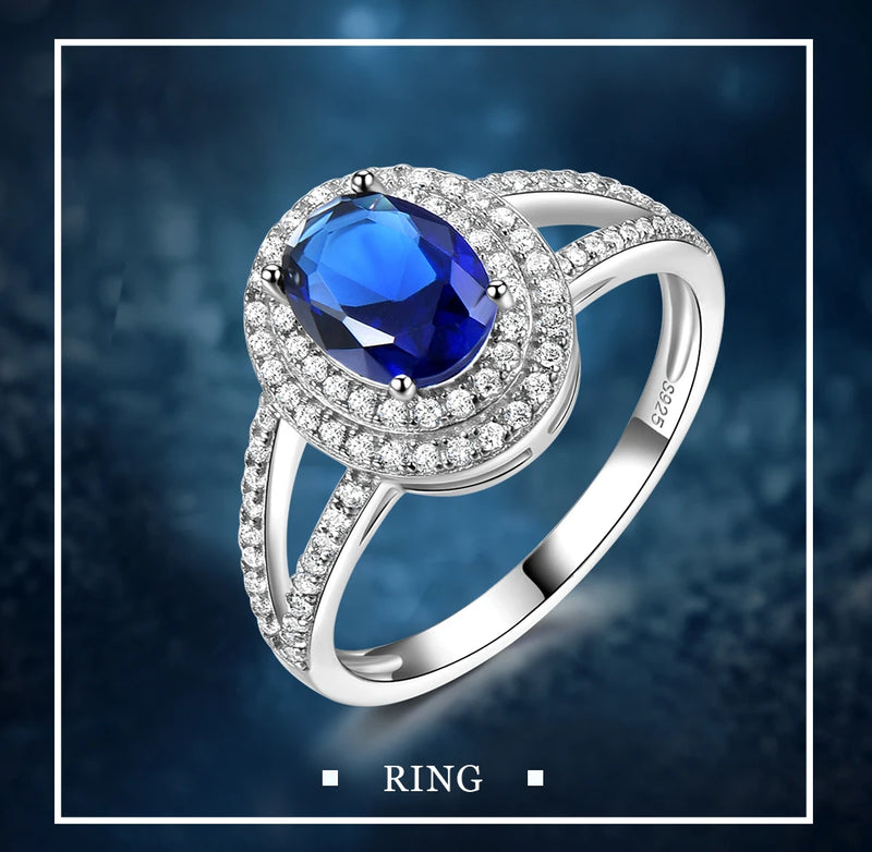 925 Sterling Silver Oval Sapphire and Zircon Ring for Women