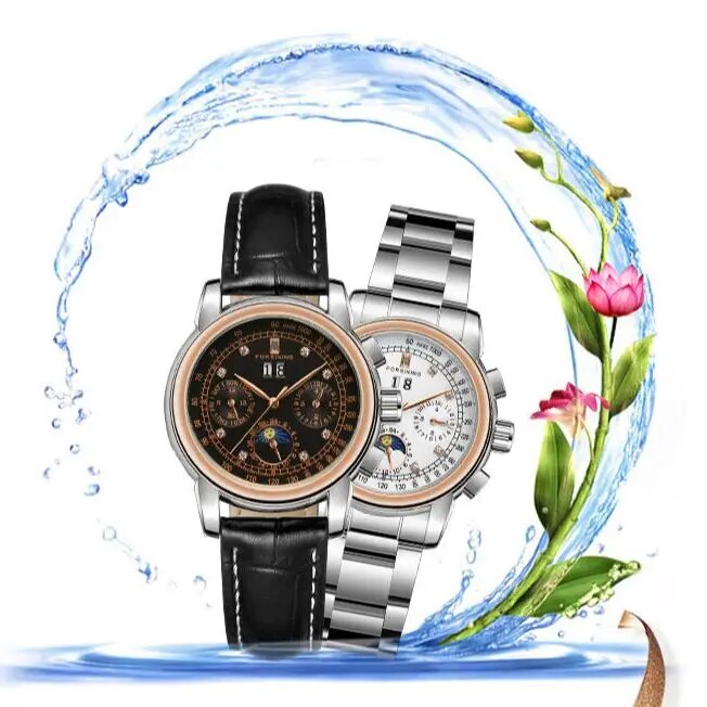 Stainless Steel Genuine Leather AutomaticMechanical Watch for Women