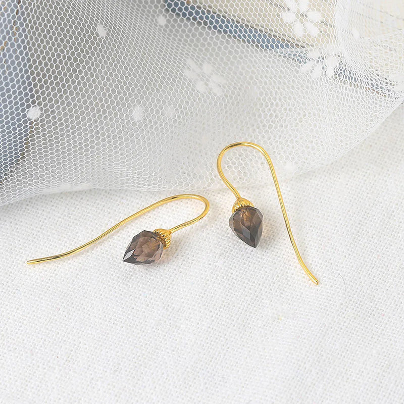 925 Sterling Silver Smoky Quartz Drop Earrings for Women