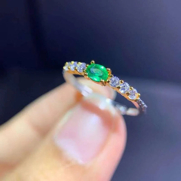 Sterling Silver 0.12 ctw Emerald Engagement Ring for Woman