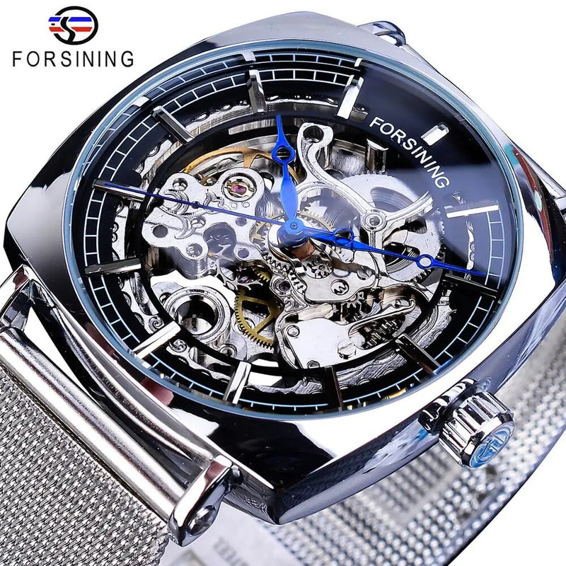 Silver Skeleton Automatic Watch for Men