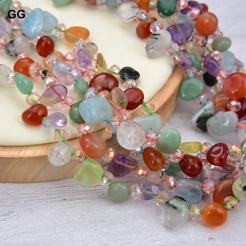 Sterling Silver 5 Rows Natural Mix Natural Stone Agate Jade Crystal Jasper Mix Color Gemstone Torzadas Necklace for Women