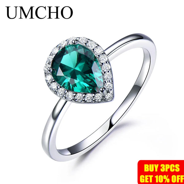 Sterling Silver Green Emerald Gemstone Halo Engagement Ring for Women