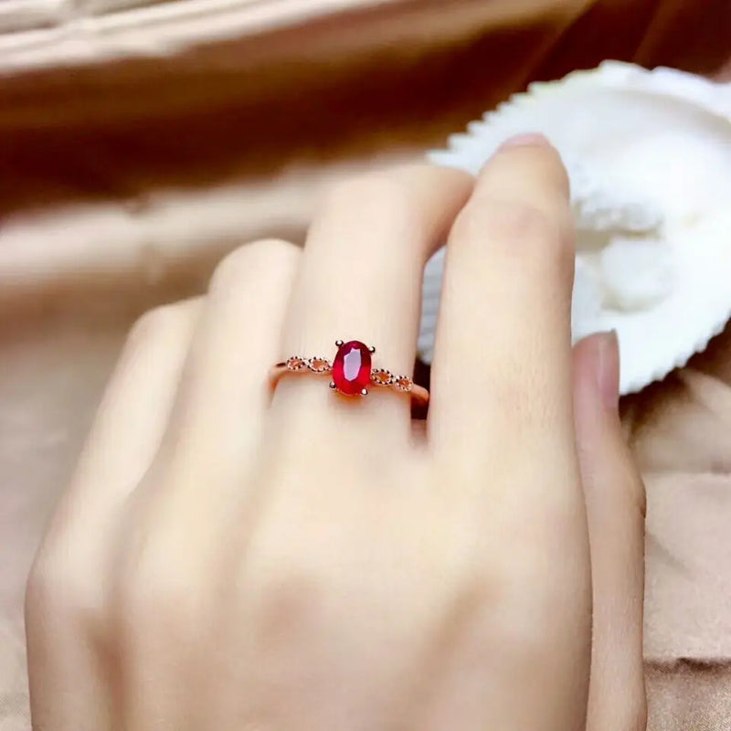 Sterling Silver Natural Ruby Ring for Women