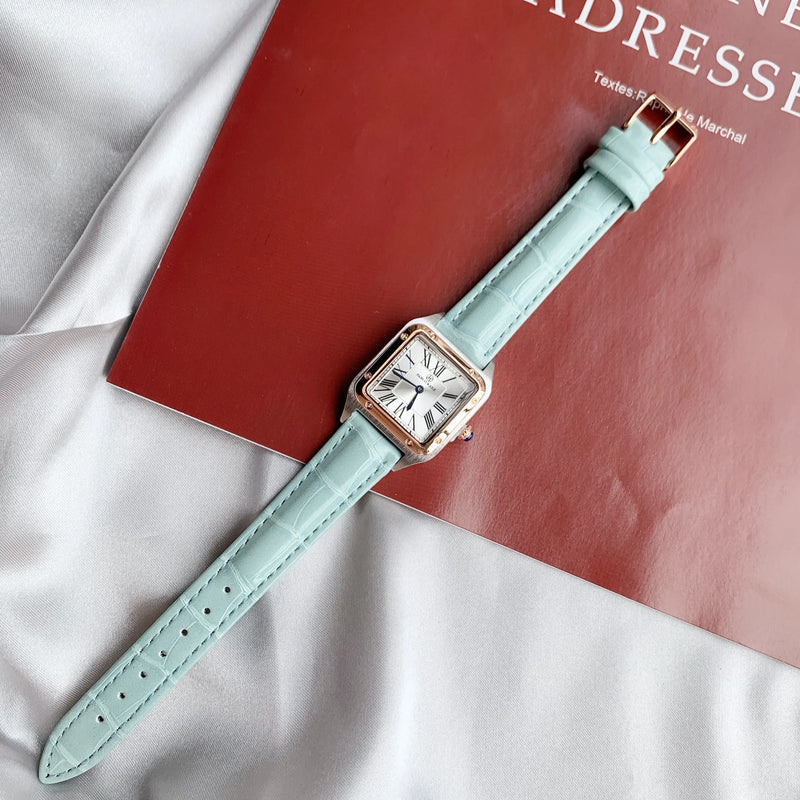 Quartz Movement Fashion Green Leather Square Women's Luxury Wristwatch