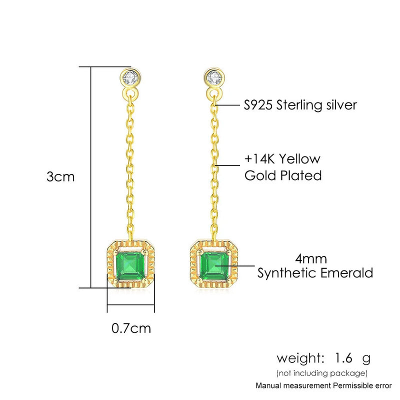 925 Sterling Silver Synthetic Emerald Drop Earrings for Women