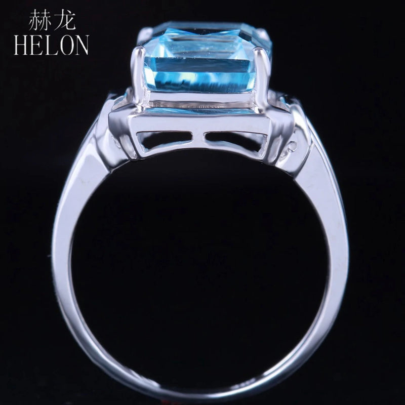 Solid 14K White Gold 6ct Cushion Sky Blue Topaz Engagement Ring for Women