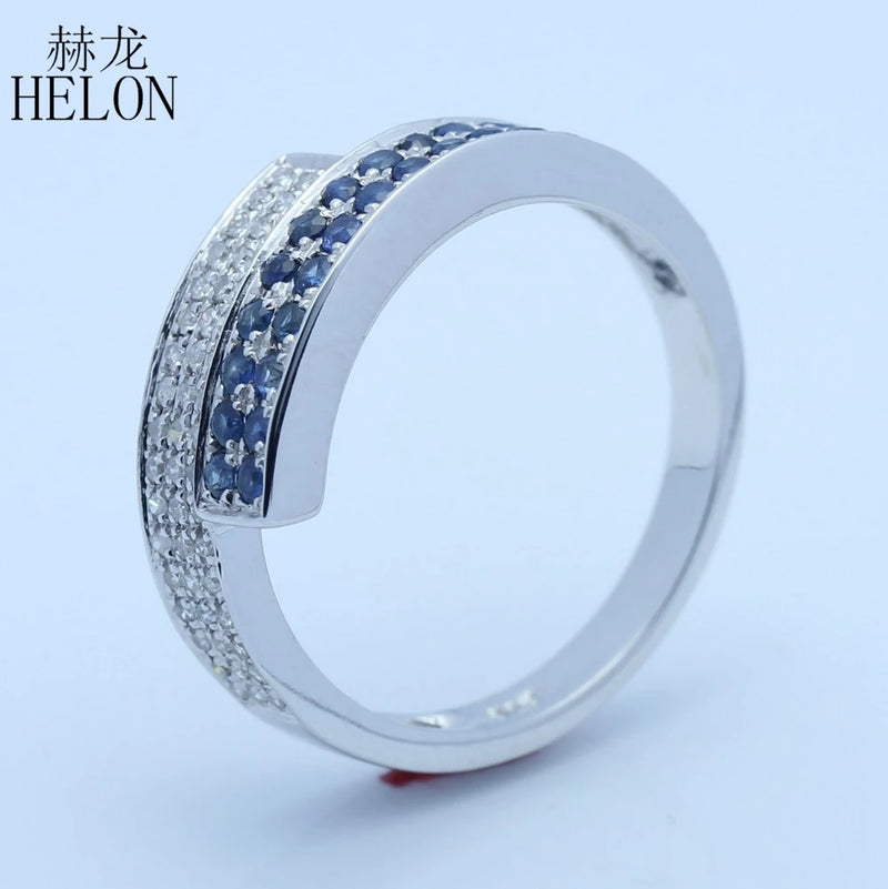 925 Sterling Silver 0.6ct Natural Diamond and Sapphire Ring for Her