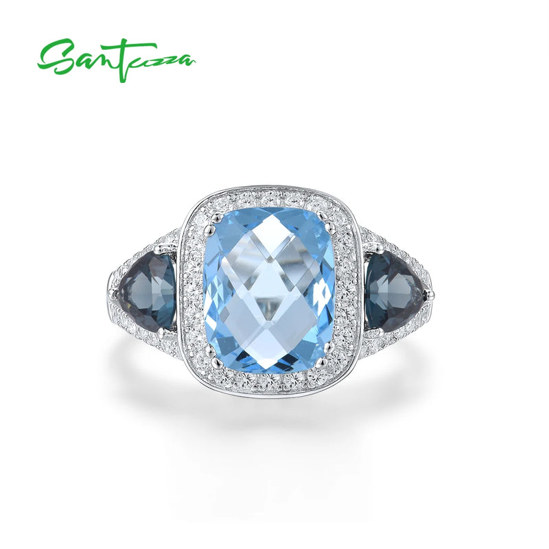 925 Sterling Silver Blue Stone Ring for Women