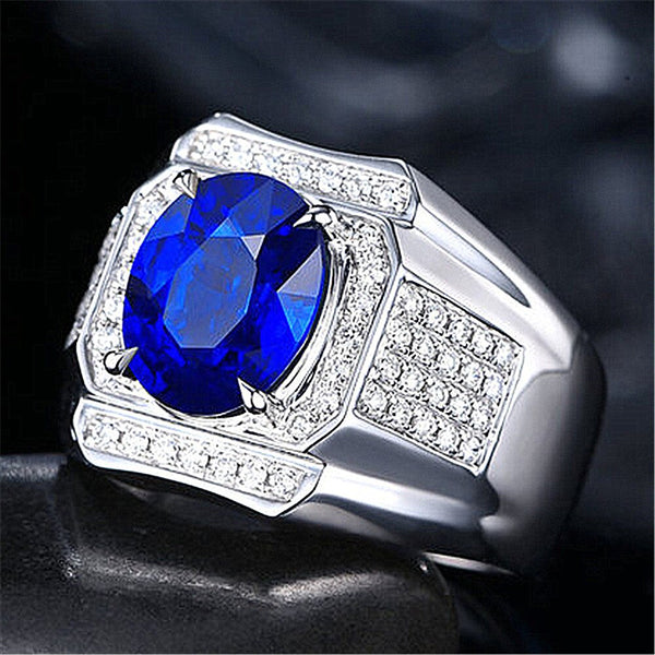 White Gold/Silver 0.50ctw Crystal Zircon Blue Gemstone Rings for Men