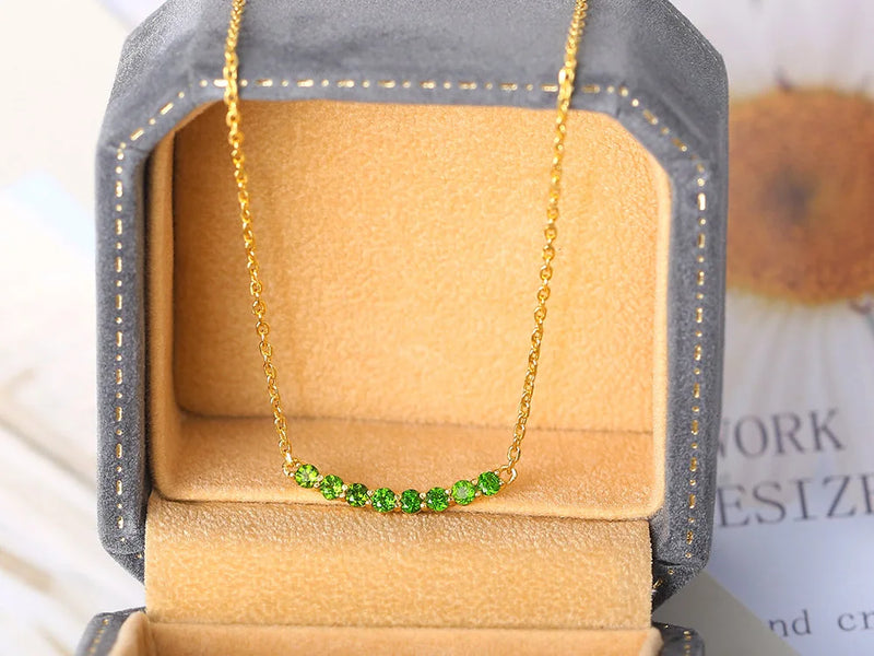 925 Silver Vingate Jewelry Set with Natural Diopside Gemstone, 14K Gold Plated for Women