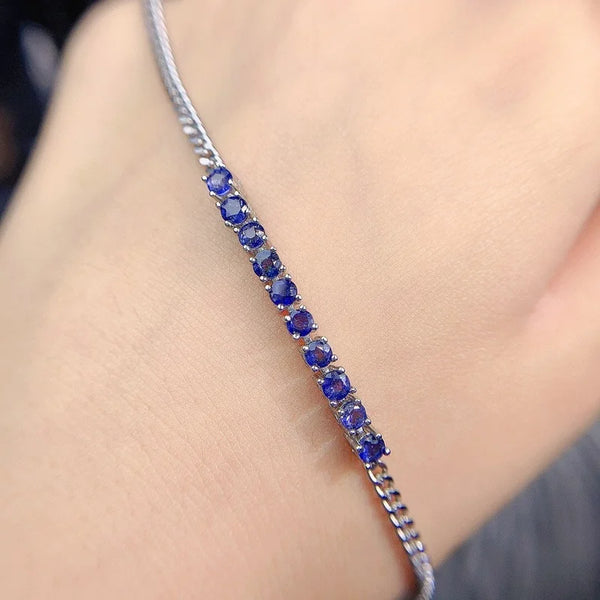 925 Silver Dark Blue Sapphire Gemstone Bracelet 	for Women