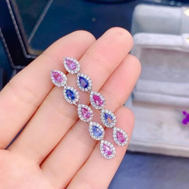 925 Silver Natural Color Sapphire Earrings (0.15 ctw), Luxury Design