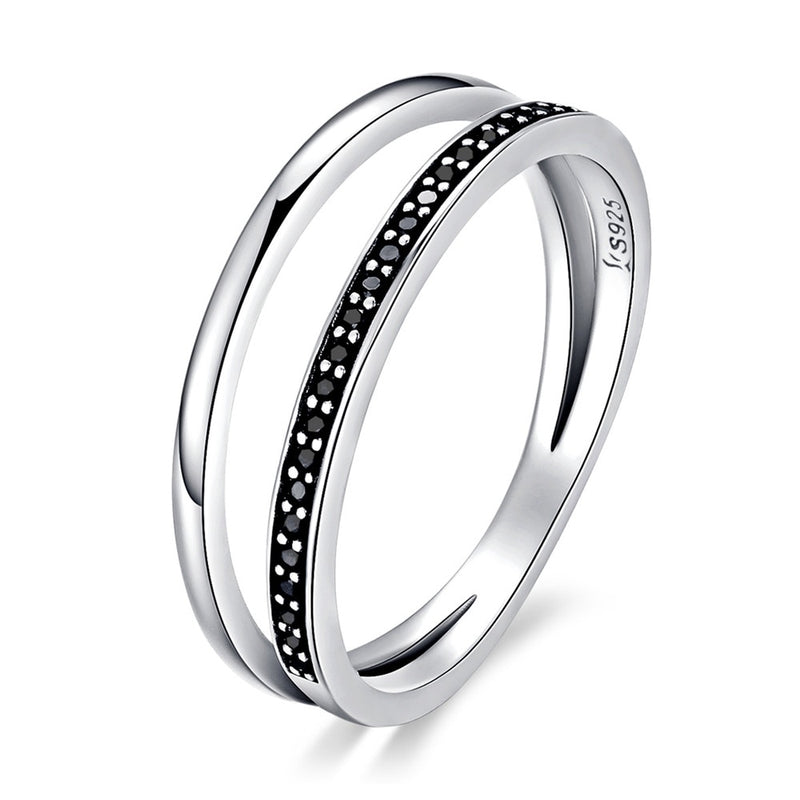 Sterling Silver Double Circle CZ Stackable Ring for Women