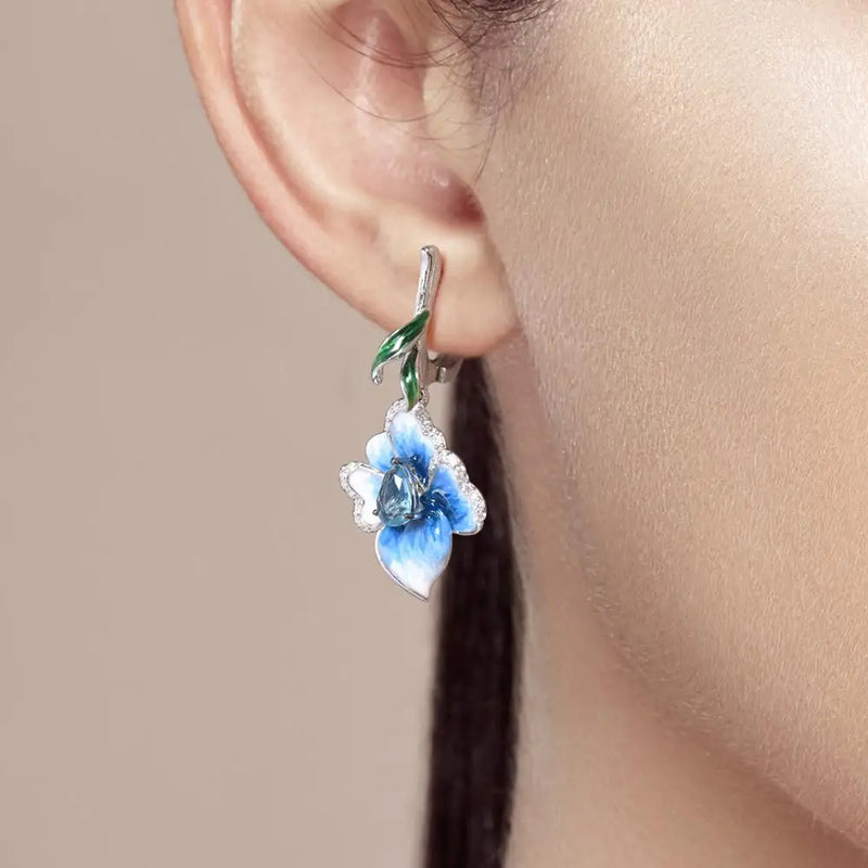 Sterling Silver Blue Flower Earrings for Women