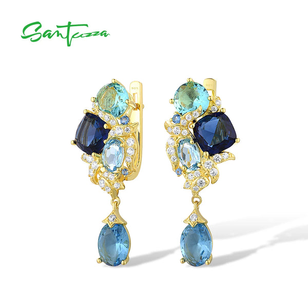 Sterling Silver Blue Gemstone Drop Earrings for Women