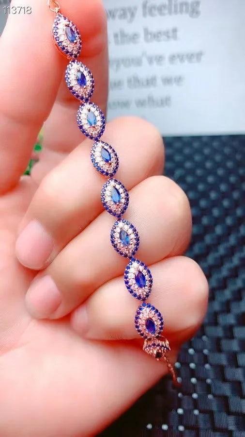 925 Sterling Silver Natural Sapphire Gemstone Bracelet. for Women