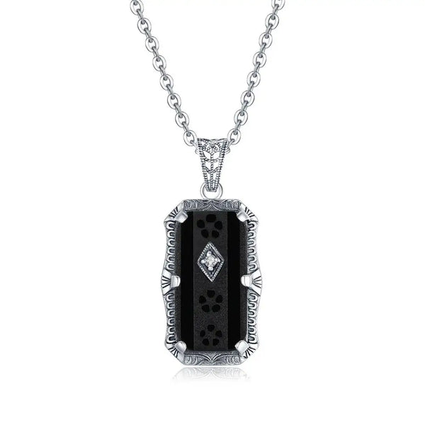 925 Sterling Silver Black Onyx Pendant Earrings Ring Set for Women