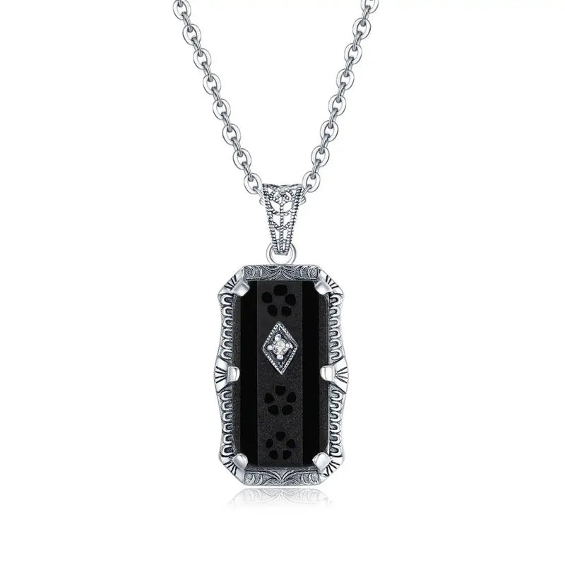 925 Sterling Silver Black Onyx Pendant Earrings Ring Set for Women