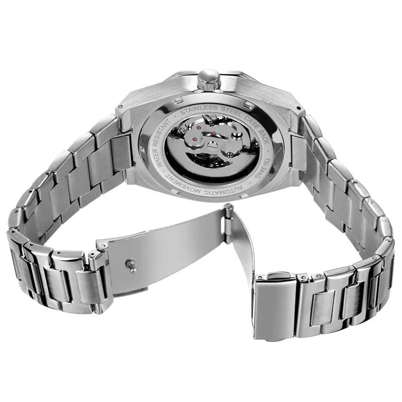 Stainless Steel Skeleton Automatic Mechanical Watch for Men