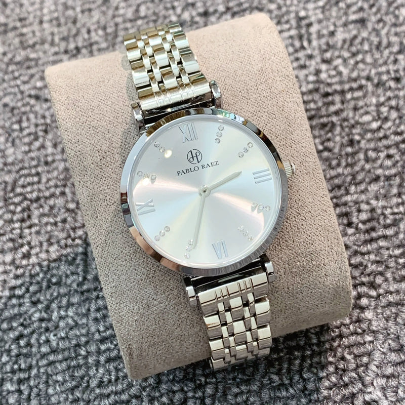 Luxury Stainless Steel Women's Watch with Japan Quartz Movement and Waterproof Design.