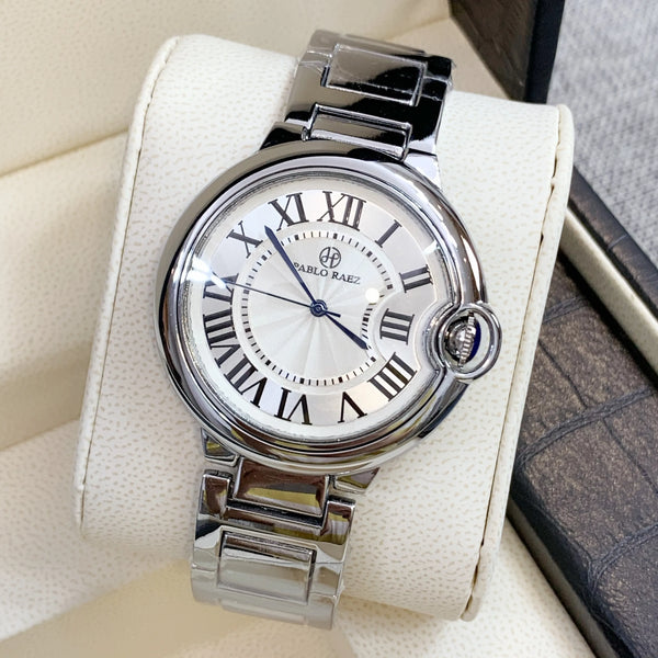 Luxury Stainless Steel Couple's Watch: High Quality Genuine Leather Lovers' Fashion Timepiece