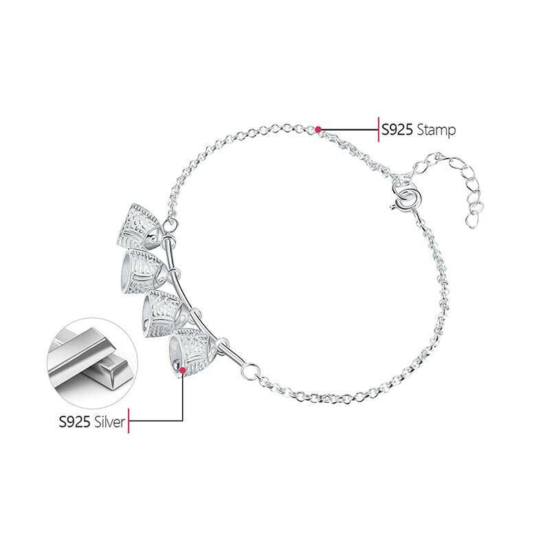 925 Sterling Silver Natural Fish Bell Bracelet for Female