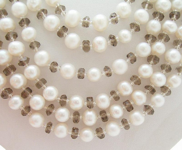 YYING Natural White Freshwater Pearl Crystal Shell Flower Statement Necklace Womens Jewelry