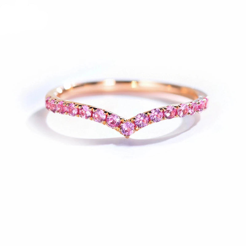 14K Rose Gold 0.35ct Pink Sapphire Round Cut Ring for Women