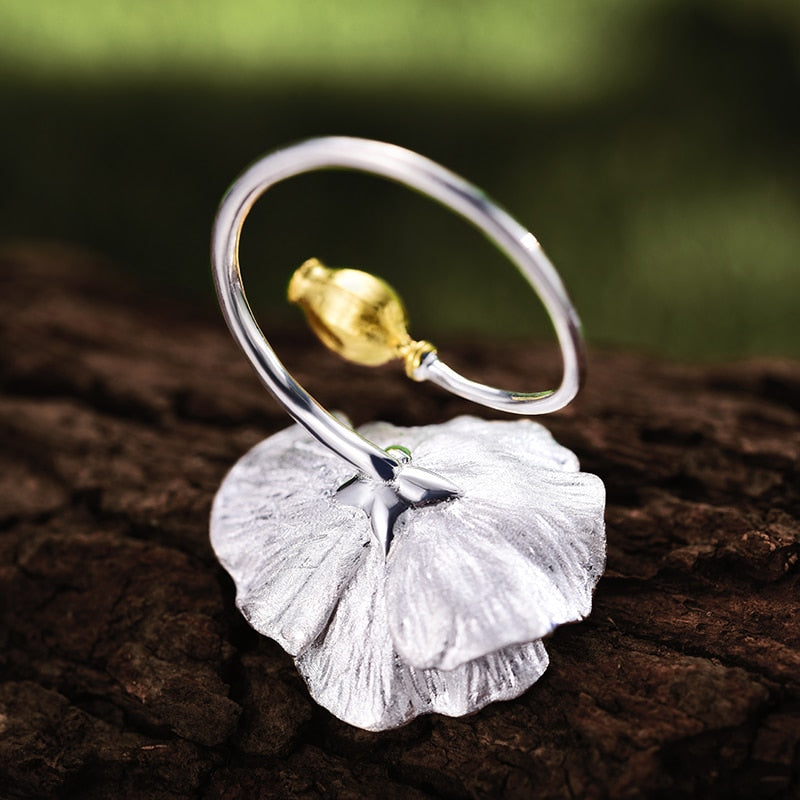 Sterling Silver Adjustable Blooming Poppies Flower Ring for Women