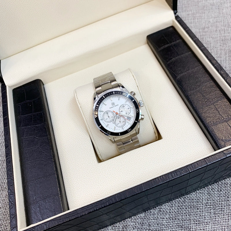 Luxury Men's Steel Chronograph Watch with Date Calendar and Business Casual Sports Style