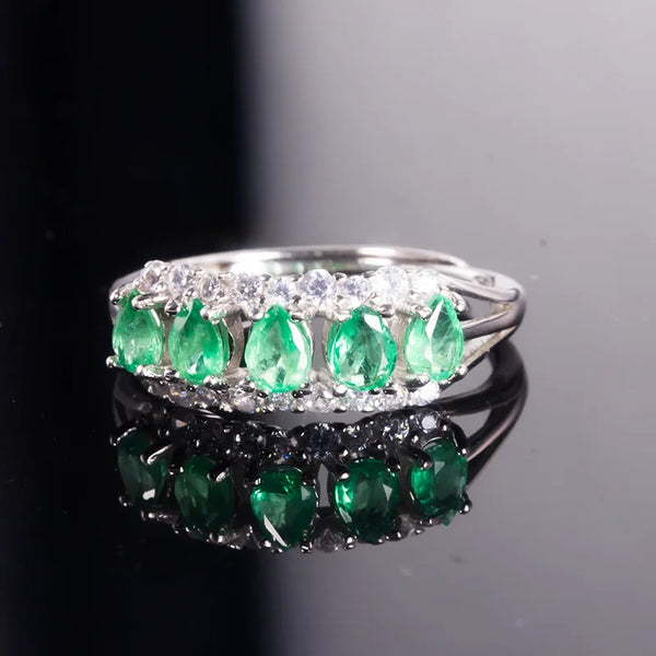 925 Sterling Silver Natural Emerald Ring for Women