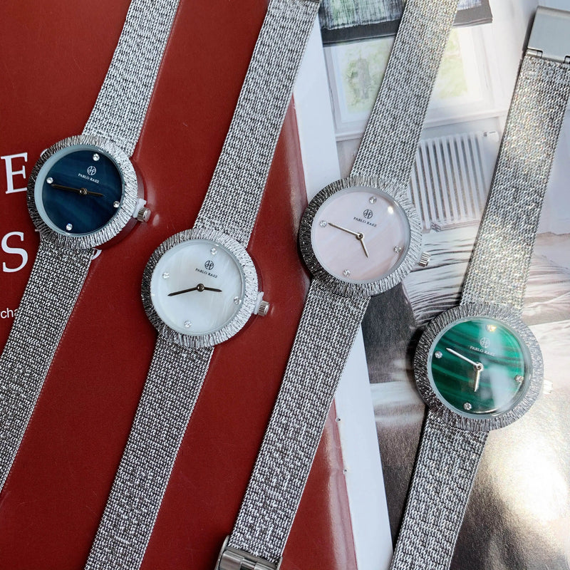 Women's Green Textured Watch with Silver Mesh Band and Japan Movement - Fashionable, Casual Style, High Quality.